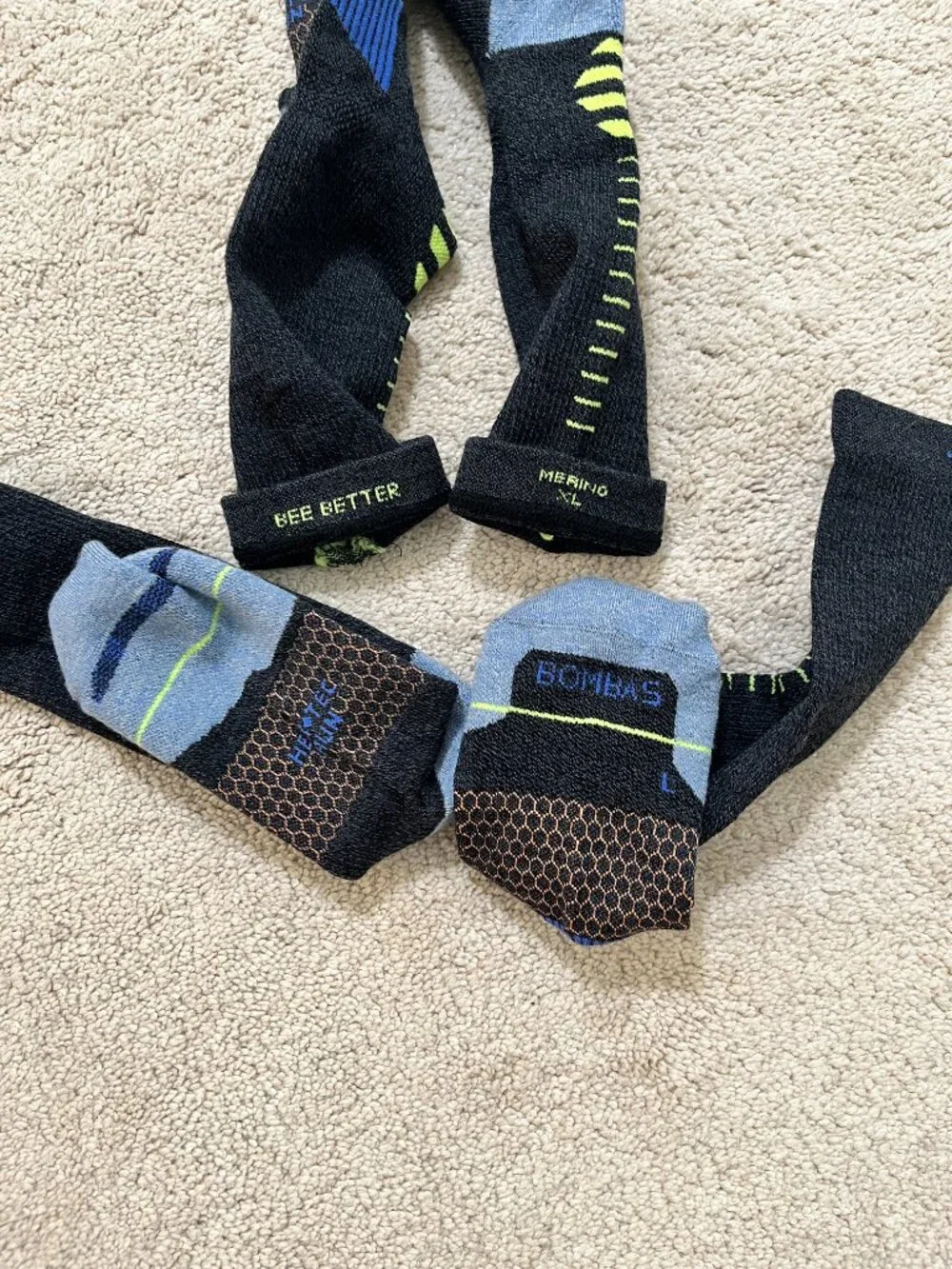 2-Pack New BOMBAS merino wool blend Midweight Crew Calf Socks XL Unisex Blue